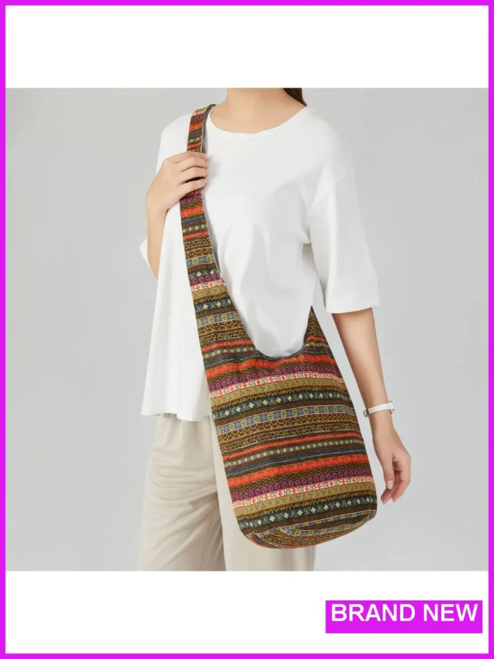 Bohemian Canvas Hippie Hobo Crossbody Bag with Pockets - Large Boho Shoulder Bag